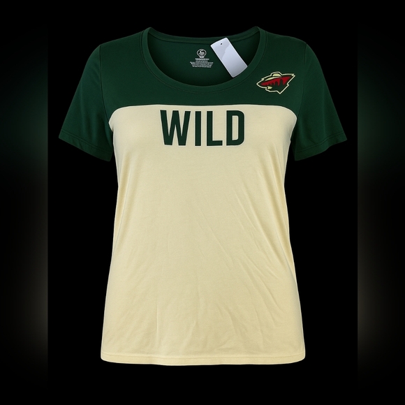 Minnesota Wild Women’s Green Cream Tee Short Sleeve Logo Top NHL Fan XL NWT - Picture 4 of 4